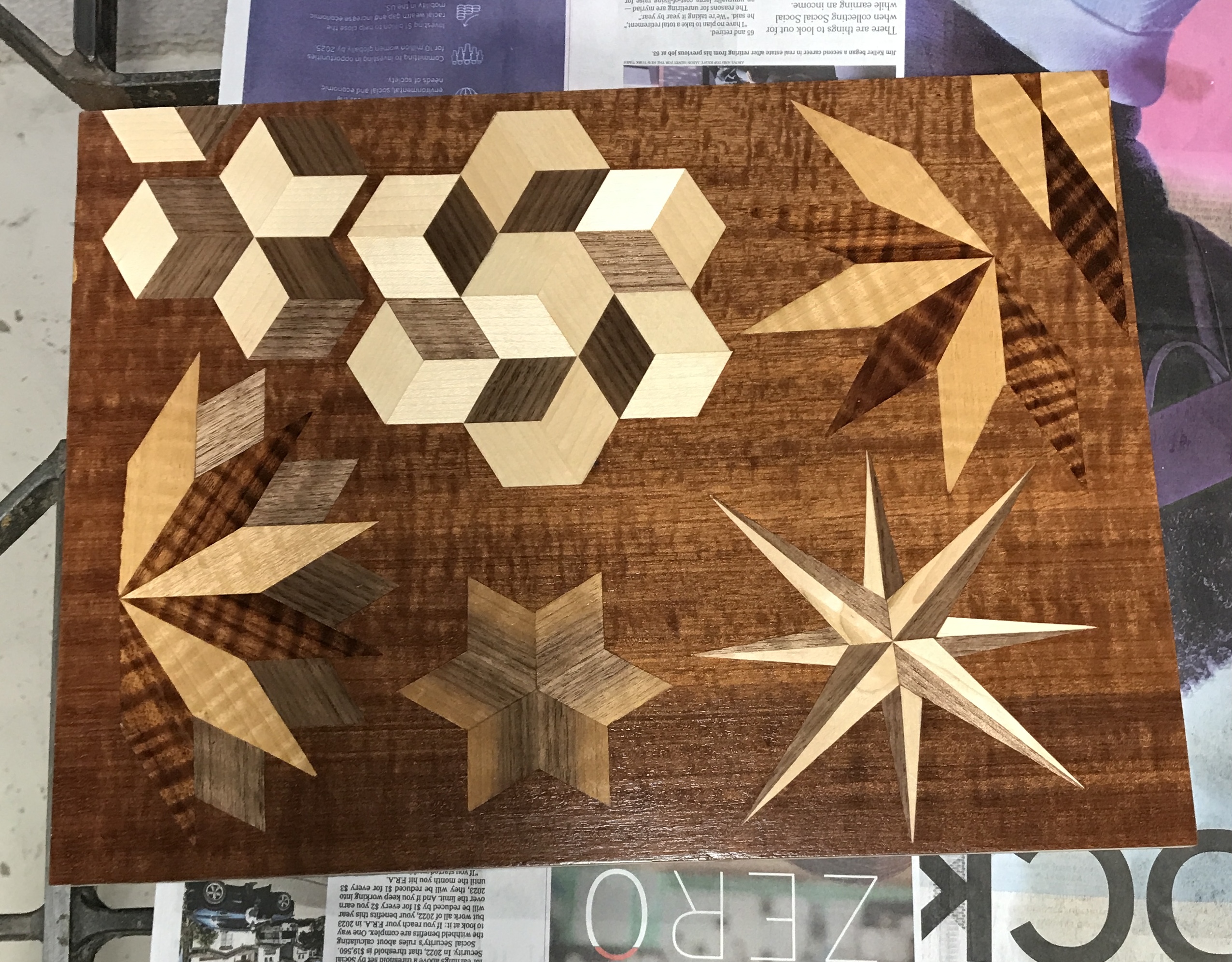 The parquetry collage after three coats of varnish